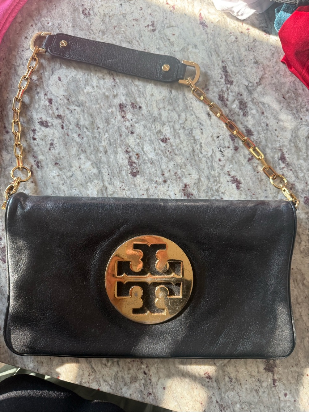 Tory Burch Black Leather Shoulder Bag with Gold Logo Medallion - Picture 7 of 7